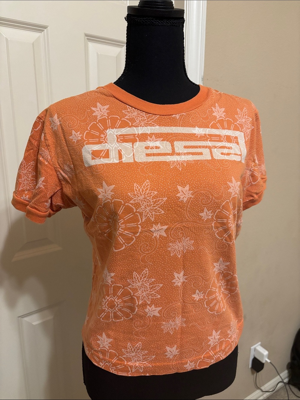 Vintage Diesel Orange Floral Logo Short Sleeve Tee